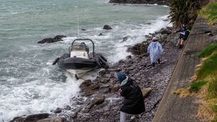 <p>A rib broke its moorings and smashed onto the rocks in Schull, West Cork, during Storm Dave. Picture: Andy Gibson</p> <p>A rib broke its moorings and smashed onto the rocks in Schull, West Cork, during Storm Dave. Picture: Andy Gibson</p>