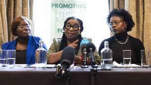 <p>(L–R) Lisette Lubungh (representing the Congolese community), Cllr. Semi Adenug (Spokesperson for Black Coalition Ireland), and Dr Mamobo Ogoro (CEO, GORM) speaking at Buswells Hotel about the death of Yves Sakila. Picture: Sam Boal/Collins Photos</p> <p>(L–R) Lisette Lubungh (representing the Congolese community), Cllr. Semi Adenug (Spokesperson for Black Coalition Ireland), and Dr Mamobo Ogoro (CEO, GORM) speaking at Buswells Hotel about the death of Yves Sakila. Picture: Sam Boal/Collins Photos</p>