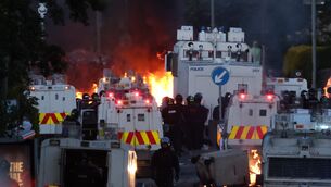 <p>PSNI officers faced rioters again last night, Wednesday, at the Sandyknowes roundabout on Antrim Rd in Newtownabbey. Picture: PA</p> <p>PSNI officers faced rioters again last night, Wednesday, at the Sandyknowes roundabout on Antrim Rd in Newtownabbey. Picture: PA</p>