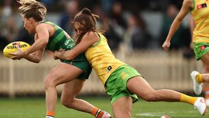 <p>Niamh McLaughlin of Ireland is tackled by Chloe Molloy of Australia during the AFLW test match at the North Sydney Oval in Sydney, Australia. Pic: Darrian Traynor/Getty Images/AFL Photos via Sportsfile</p> <p>Niamh McLaughlin of Ireland is tackled by Chloe Molloy of Australia during the AFLW test match at the North Sydney Oval in Sydney, Australia. Pic: Darrian Traynor/Getty Images/AFL Photos via Sportsfile</p>