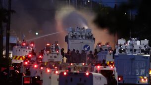 <p>Police fire a water cannon during riots in Newtownabbey in the summer. The last two summers have seen violent riots in Northern Ireland around immigration. There is still considerable unrest around marching season, and most schools are still segregated by religion. Picture: PA</p> <p>Police fire a water cannon during riots in Newtownabbey in the summer. The last two summers have seen violent riots in Northern Ireland around immigration. There is still considerable unrest around marching season, and most schools are still segregated by religion. Picture: PA</p>