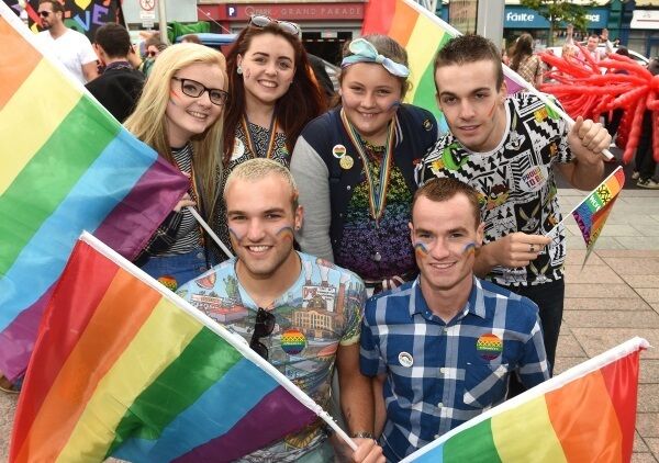 Bethany Walsh, Doneraile, Molly Cotter, Rianna Mulrey, Brian Hennessy and (front) Andrew Hennessy and Andrew O’Reilly from Midleton attending the Cork Pride LGBT Festival parade in Cork City on Sunday 2nd August 2015 Bethany Walsh, Doneraile, Molly Cotter, Rianna Mulrey, Brian Hennessy and (front) Andrew Hennessy and Andrew O’Reilly from Midleton attending the Cork Pride LGBT Festival parade in Cork City on Sunday 2nd August 2015