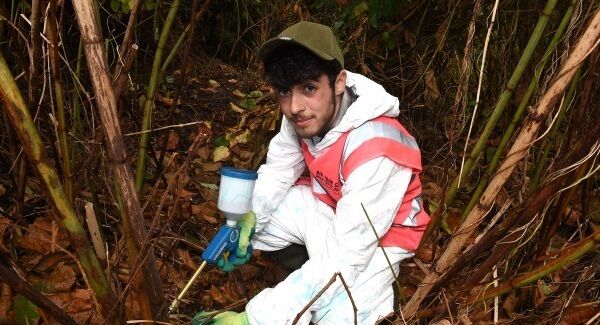 Chris O’Keeffe using a stem injector gun to apply round-up directly into the plant stem. Picture: Larry Cummins Chris O’Keeffe using a stem injector gun to apply round-up directly into the plant stem. Picture: Larry Cummins