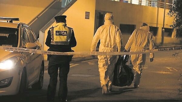 Gardaí at the scene where a man in his 20s was killed after being shot in the head outside a gym in Applewood Close in Swords Dublin. Picture: RollingNews.ie