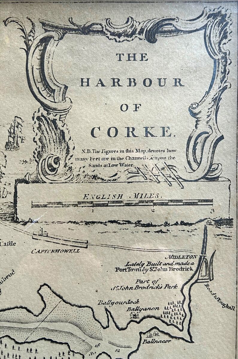 Map; The Harbour of Corke sold by Mount and Thos. Page at Tower Hill, London at Sheppards.