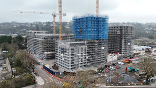 <p>Residential apartment blocks under construction in Cork Docklands at Marquee Road/ Centre Park Road/ Monahan Road, Cork City. Picture Larry Cummins</p>