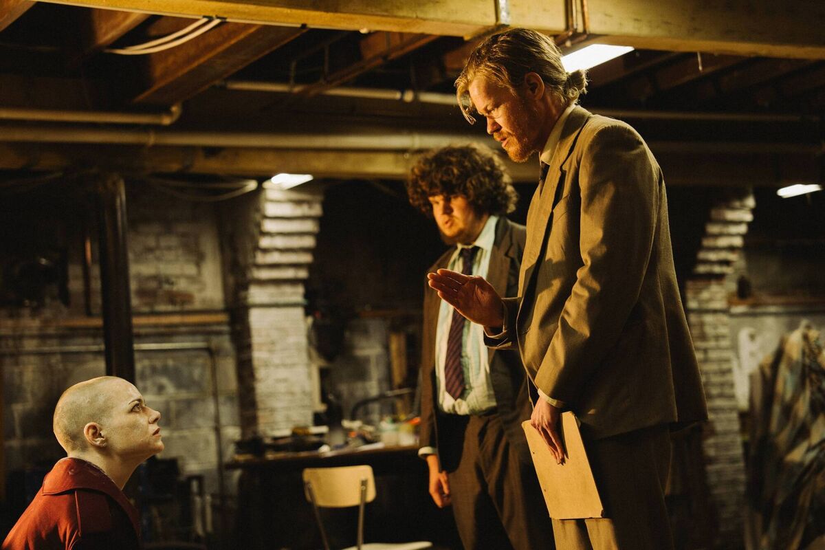 Emma Stone as Michelle, Aidan Delbis as Don and Jesse Plemons as Teddy in Bugonia. Picture:  Atsushi Nishijima/Focus Features.