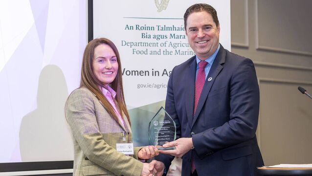 <p>Carina Roseingrave (left) is announced as International Year of the Woman Farmer Ambassador 2026 by minister for agriculture Martin Heydon (right).</p>