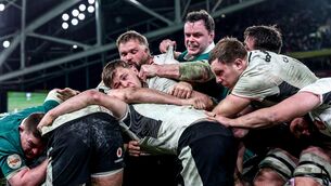 <p>Ireland's scrum struggled against Wales. Pic: ©INPHO</p>