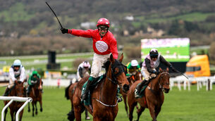 <p>REBL YELL: JJ Slevin on Home By The Lee comes home to win the  Paddy Power Stayers' Hurdle. Ruby wouldn't have picked him with five goes. Pic: INPHO/Morgan Treacy</p>