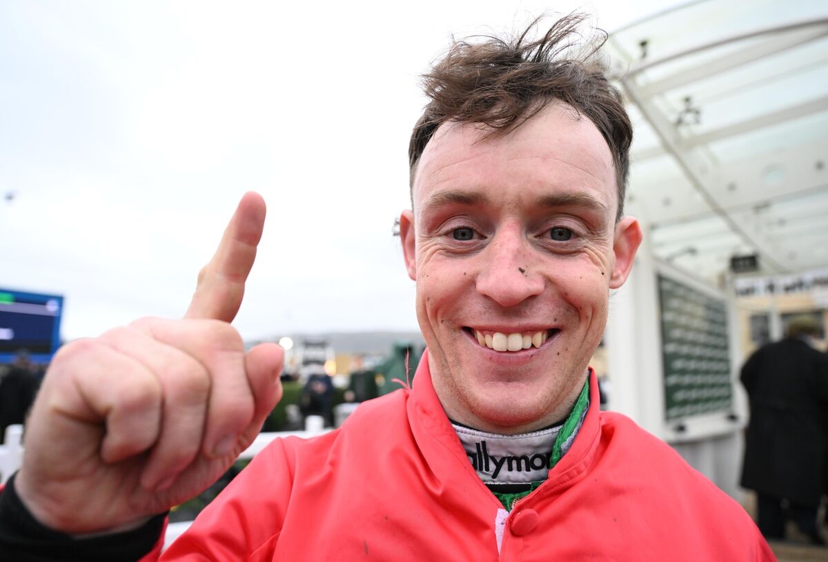 JJ Slevin with a gleeful smile after taking the spoils at Cheltenham. Pic: Healy Racing