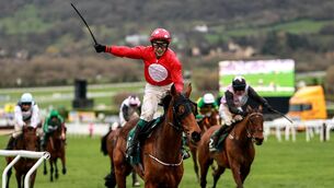 <p>HOME RUN: JJ Slevin on Home By The Lee comes home to win the Stayers' Hurdle. Pic: Morgan Treacy/Inpho</p>