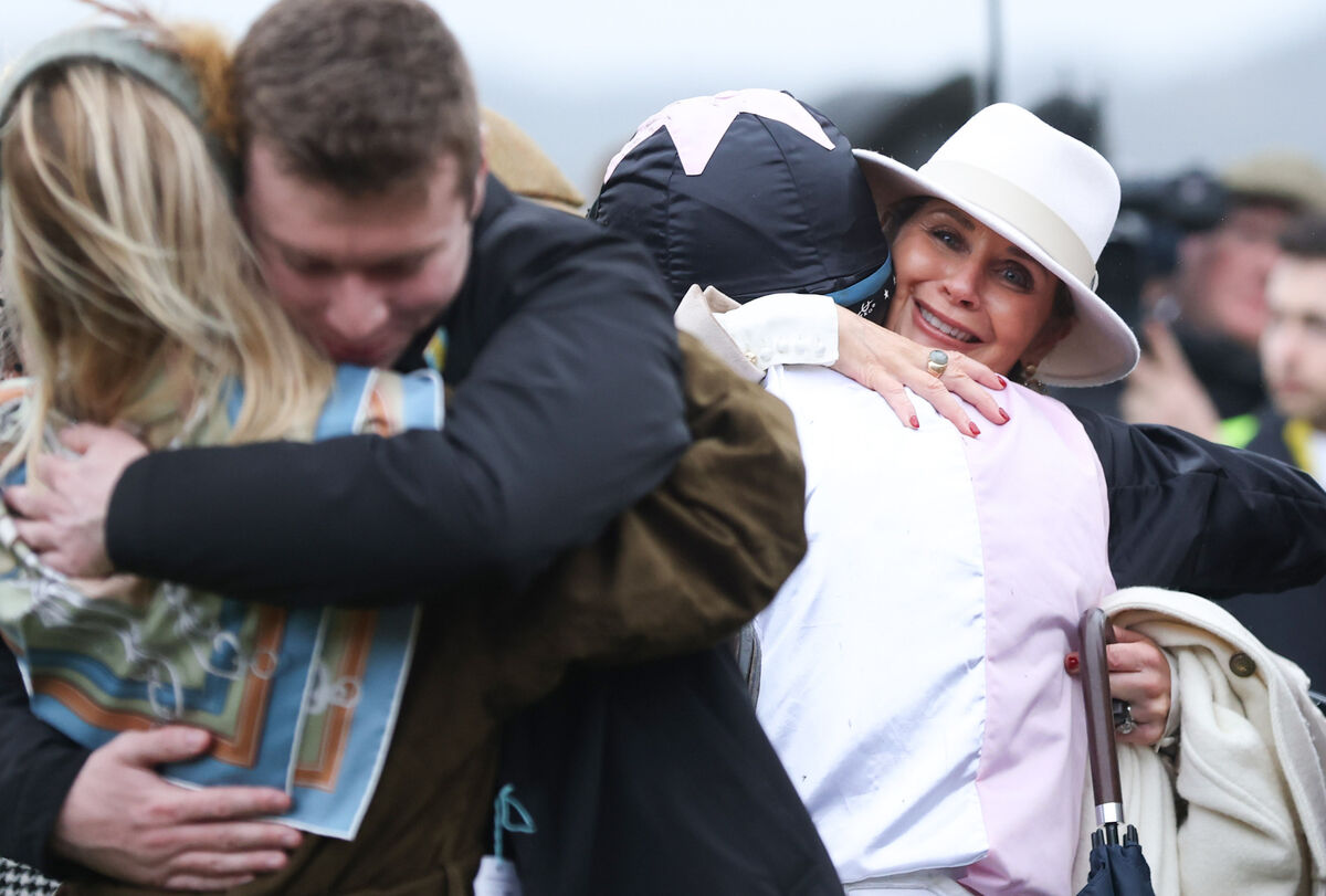Heather de Bromhead and Darragh O’Keefe embrace after an epic Cheltenham triumph. Pic: Tom Maher/Inpho
