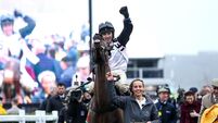 Darragh O’Keeffe on Heart Wood celebrates after winning the Ryanair Chase 12/3/2026