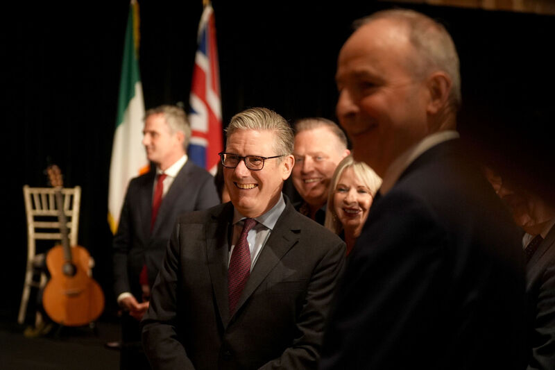 UK prime minister Keir Starmer and Taoiseach Micheál Martin during a reception at Cork City Hall ahead of the UK-Ireland summit in Cork. Picture: Brian Lawless/PA