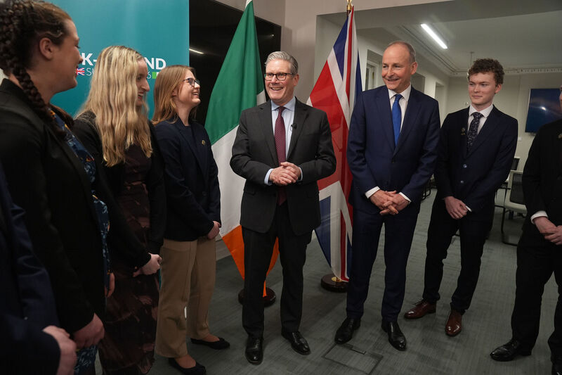 British prime minister Keir Starmer and Taoiseach Micheál Martin meeting young people from the Ireland-UK Youth Forum at 1 Lapp's Quay, Cork.  	Picture: Brian Lawless/PA 