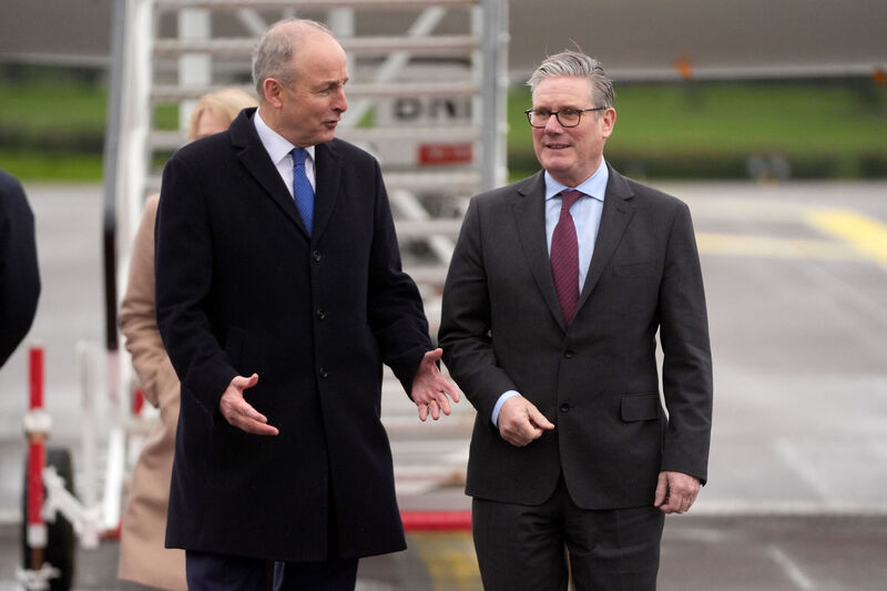 Taoiseach Micheál Martin welcoming British prime minister Keir Starmer at Cork Airport ahead of the UK-Ireland summit in the city. Picture: Brian Lawless/PA