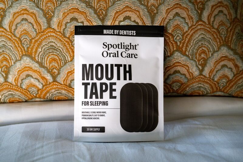 Spotlight Oral Care mouth tape, one of the sleep aids tried by Irish Examiner reporter Breda Graham during her overnight sleep test in the Shandon Suite at Hayfield Manor. Picture Chani Anderson Spotlight Oral Care mouth tape, one of the sleep aids tried by Irish Examiner reporter Breda Graham during her overnight sleep test in the Shandon Suite at Hayfield Manor. Picture Chani Anderson