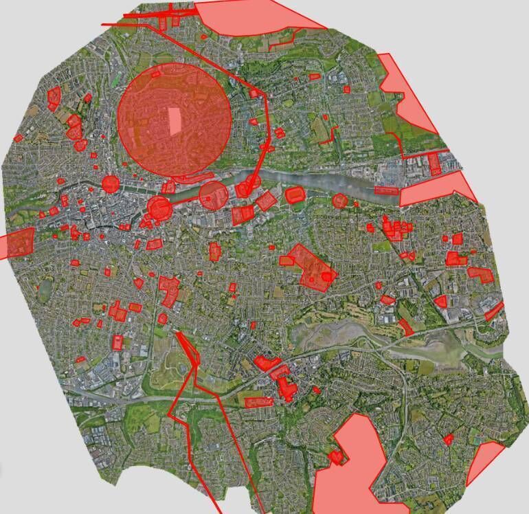 Red zones over Cork airspace. Credit: Bobby Healy/Manna Red zones over Cork airspace. Credit: Bobby Healy/Manna