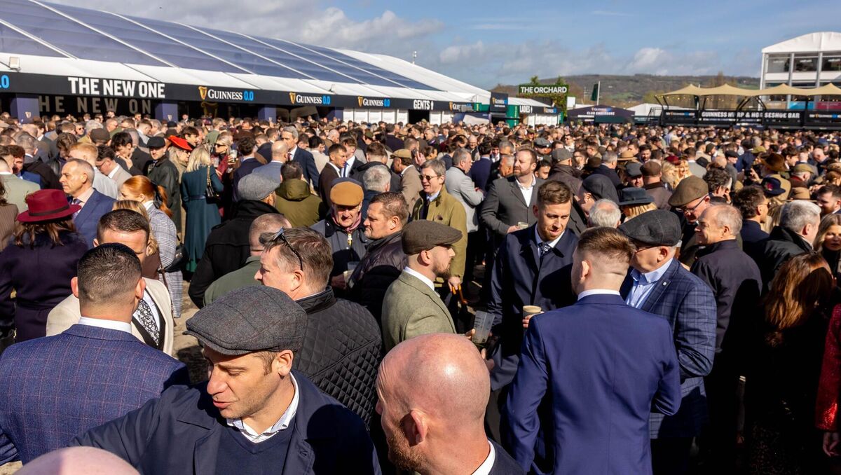 Racegoers at a packed Guinness Village on Gold Cup day at Cheltenham. Pic: INPHO/Morgan Treacy