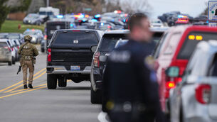 Law enforcement respond to a call at Temple Israel synagogue in West Bloomfield Township, near Detroit, Michigan (Paul Sancya/AP)