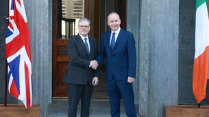 <p>Taoiseach Micheál Martin greets British prime minister Keir Starmer at Fota House, Co Cork, on Friday, as the two leaders meet for the second UK-Ireland Summit. Picture: Leah Farrell / RollingNews.ie</p>