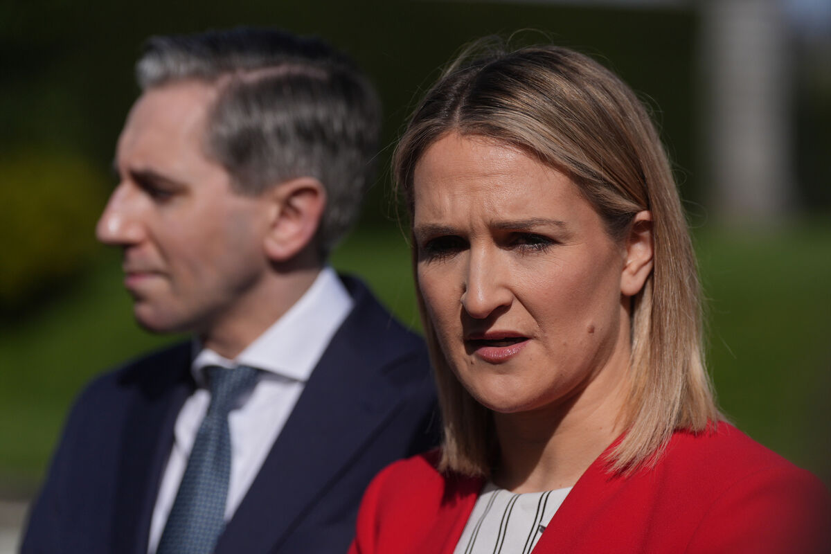 Tánaiste Simon Harris and foreign affairs minister Helen McEntee speaking to media at Fota House. Picture: PA Tánaiste Simon Harris and foreign affairs minister Helen McEntee speaking to media at Fota House. Picture: PA