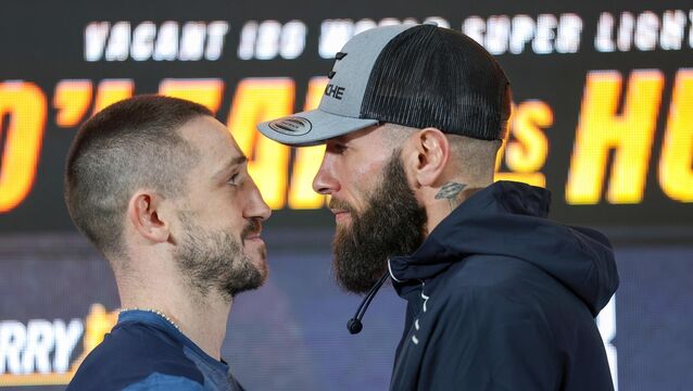 <p>BATTLE READY: Jazza Dickens and Anthony Cacace, right, face off during the final press conference. Pic: Bryan Keane/Inpho</p>