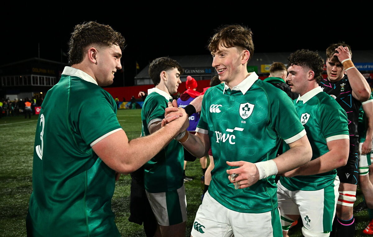 Ryan, right, and Sami Bishti after the final whistle. Pic: Seb Daly/Sportsfile