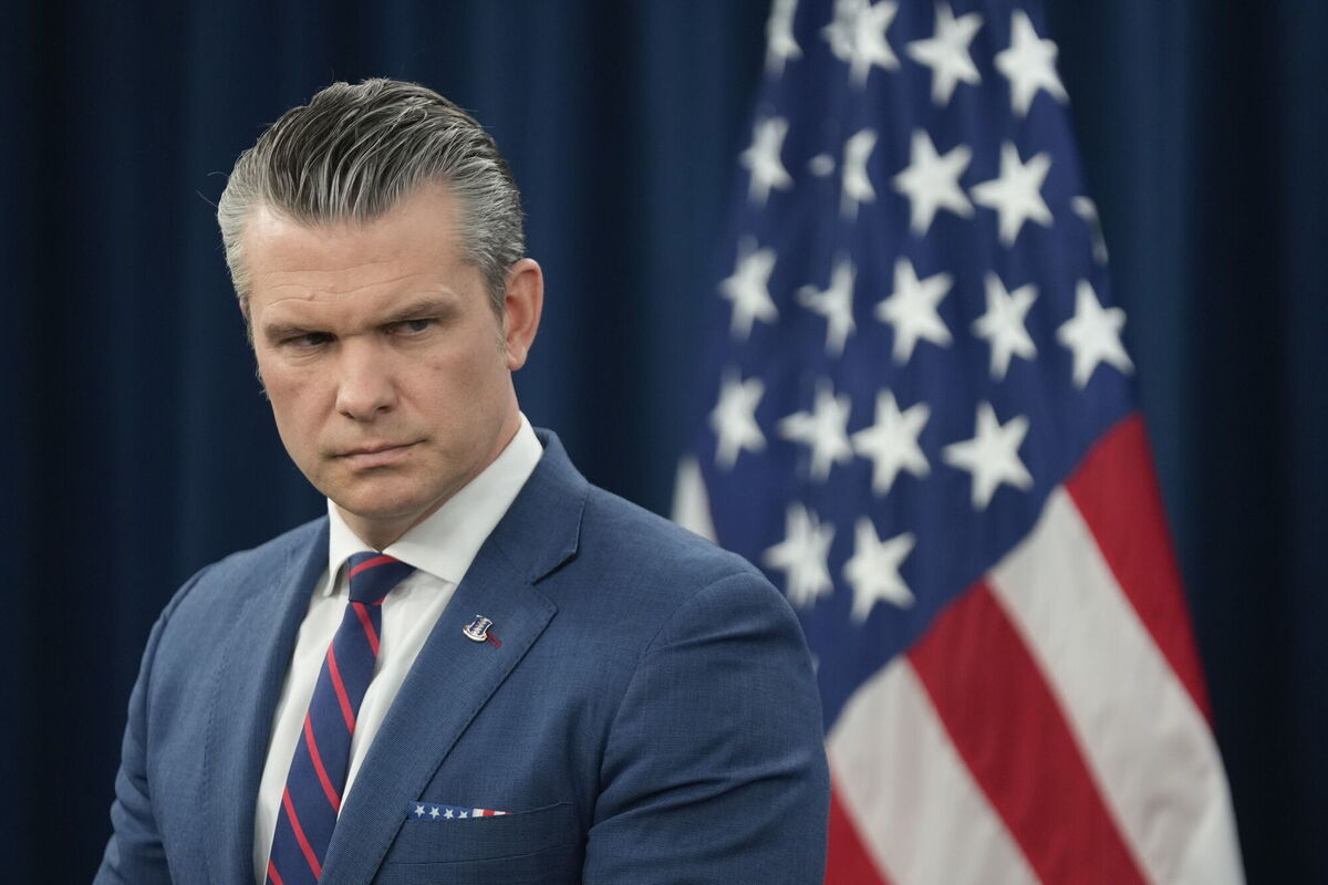 Defense Secretary Pete Hegseth listens during a press briefing at the Pentagon, Monday, March 2, 2026, in Washington. (AP Photo/Mark Schiefelbein)