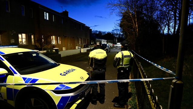<p> Garda cordon at Innismore Park, Ballincollig Cork on Friday night. Picture: Larry Cummins</p>
