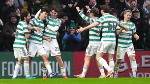 <p>HOOPING: Celtic's Yang Hyun-Jun (second left) celebrates scoring their side's third goal of the game with team-mates during the William Hill Premiership match at Celtic Park, Glasgow. Picture date: Saturday March 14, 2026. PA Photo. Photo credit should read: Andrew Milligan/PA Wire</p>