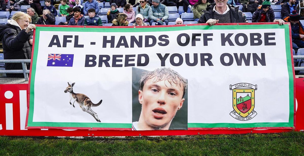 SIGN OF THE TIMES: Tom and Pauline McDonald with a banner ahead of the game. Pic: INPHO/James Lawlor