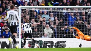<p>THE WINNER: Newcastle United's Anthony Gordon (centre) scores their side's first goal of the game during the Premier League match at Stamford Bridge, London. Picture date: Saturday March 14, 2026.</p>