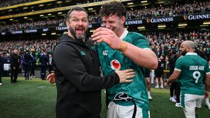 <p>Ireland head coach Andy Farrell and Darragh Murray of Ireland on Saturday. Pic: Brendan Moran/Sportsfile</p>