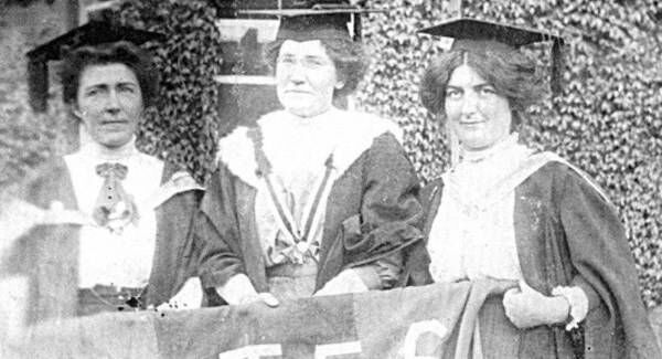 From left: Hanna Sheehy Skeffington, Kathleen Shannon, and Kathleen Sheehy at the 1908 founding of the Irish Women’s Franchise League, which campaigned for voting rights for women. From left: Hanna Sheehy Skeffington, Kathleen Shannon, and Kathleen Sheehy at the 1908 founding of the Irish Women’s Franchise League, which campaigned for voting rights for women.