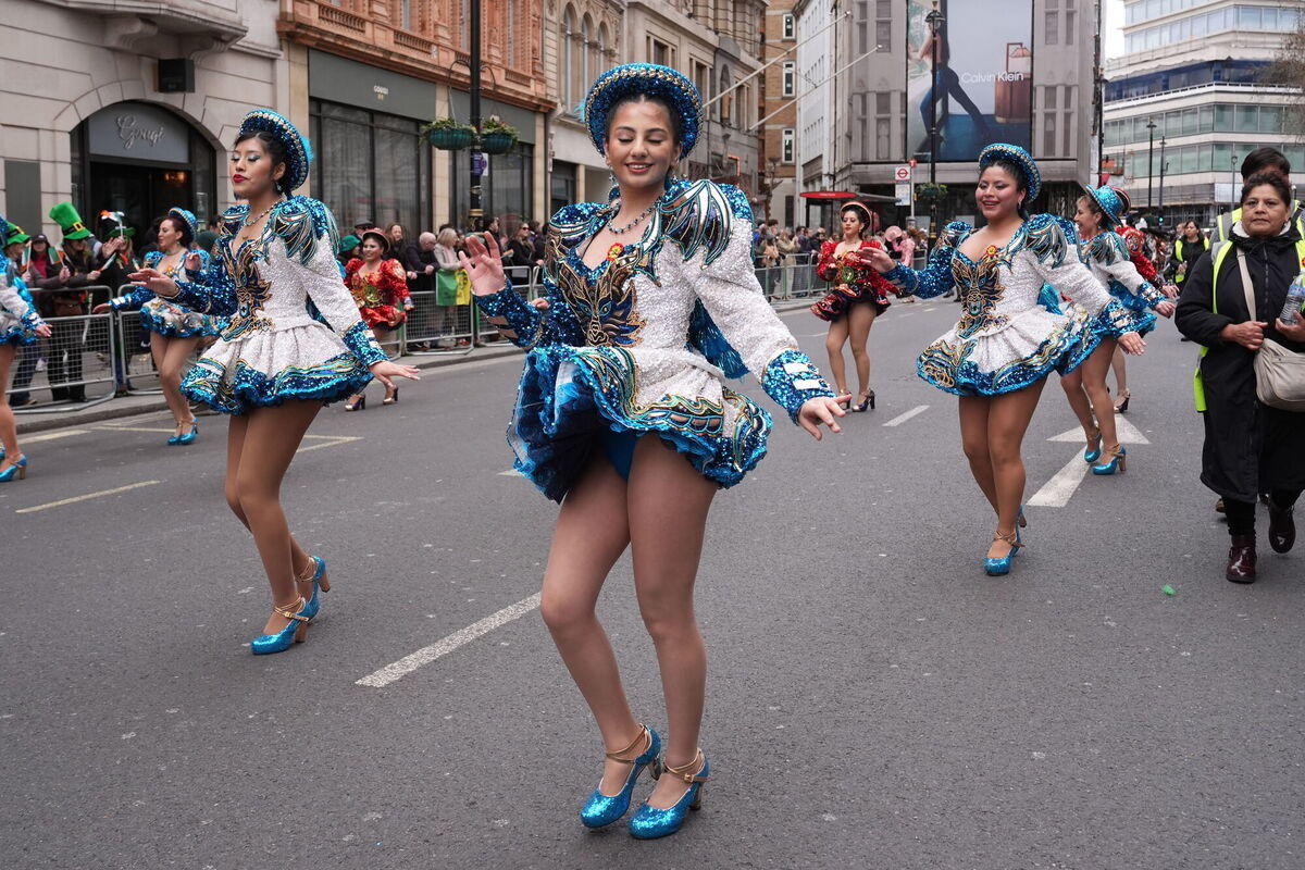 Performers during the St Patrick's Day parade in central London. Picture: Lucy North/PA Wire Performers during the St Patrick's Day parade in central London. Picture: Lucy North/PA Wire
