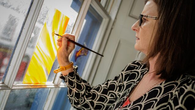 <p>Stained glass artist Colette Langan whose exhibition, ‘Fragile’, continues until Friday at Leitrim Design House at The Dock Arts Centre, Carrick-On-Shannon. 	<span class="contextmenu emphasis CaptionCredit">Picture: James Connolly</span>
            </p>