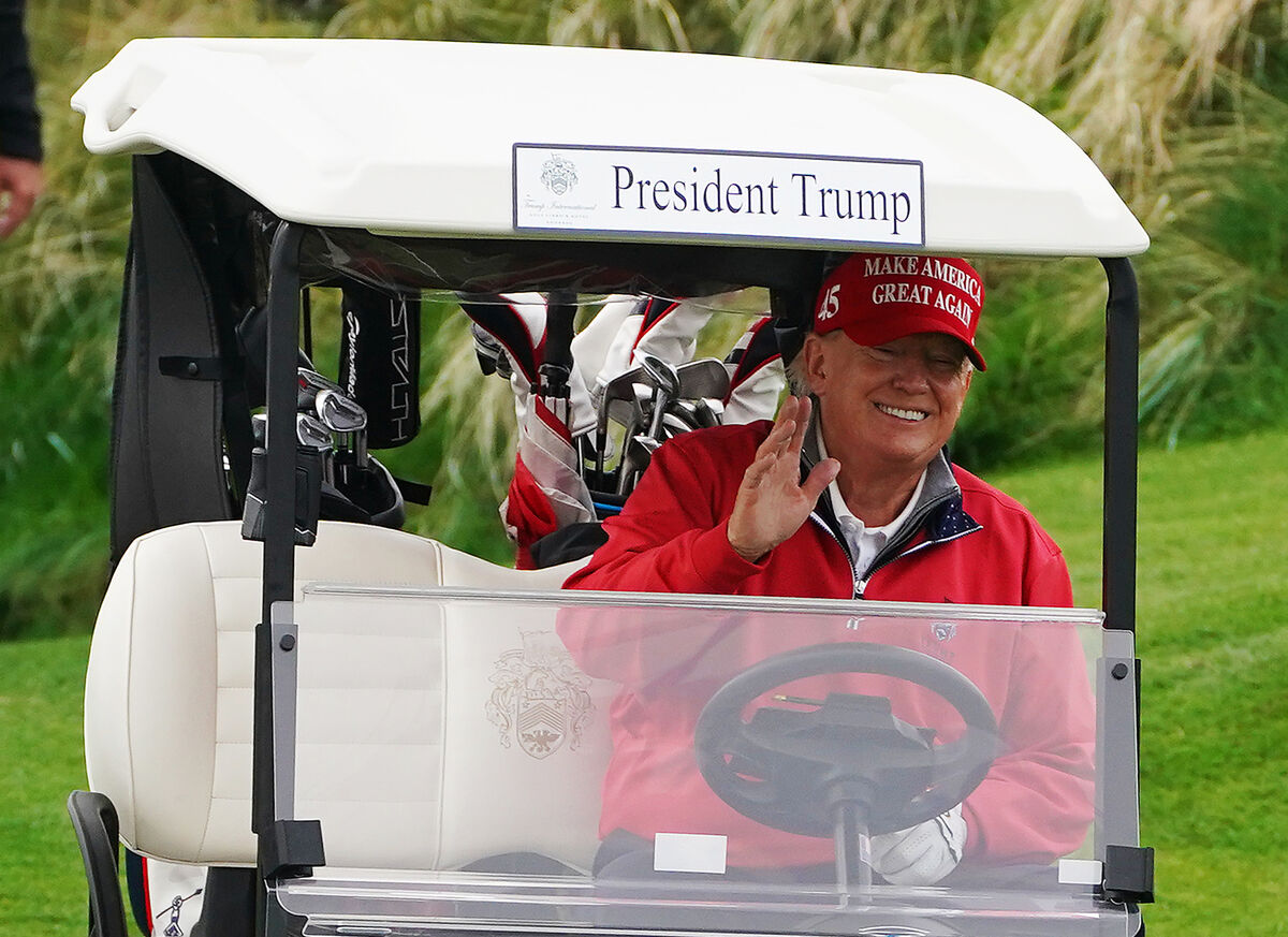 US president Donald Trump makes his way to the 4th tee at Trump International Golf Links & Hotel in Doonbeg, Co Clare, in May 4, 2023. Picture: Brian Lawless US president Donald Trump makes his way to the 4th tee at Trump International Golf Links & Hotel in Doonbeg, Co Clare, in May 4, 2023. Picture: Brian Lawless