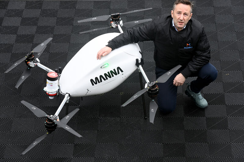  Bobby Healy, founder and CEO of Manna Aero with a Manna air delivery drone. Picture: Larry Cummins
