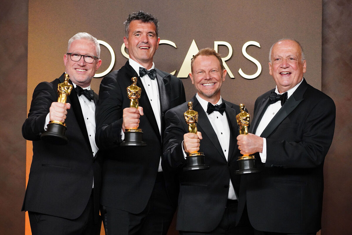 Daniel Barrett, from left, Eric Saindon, Richard Baneham, and Joe Letteri, winners of the award for visual effects for "Avatar: Fire and Ash," pose in the press room at the Oscars on Sunday. Picture: Jordan Strauss/Invision/AP. Daniel Barrett, from left, Eric Saindon, Richard Baneham, and Joe Letteri, winners of the award for visual effects for "Avatar: Fire and Ash," pose in the press room at the Oscars on Sunday. Picture: Jordan Strauss/Invision/AP.