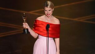 <p>Jessie Buckley accepts the award for actress in a leading role for "Hamnet" during the Oscars on Sunday, March 15, 2026, at the Dolby Theatre in Los Angeles. Picture: AP Photo/Chris Pizzello</p>