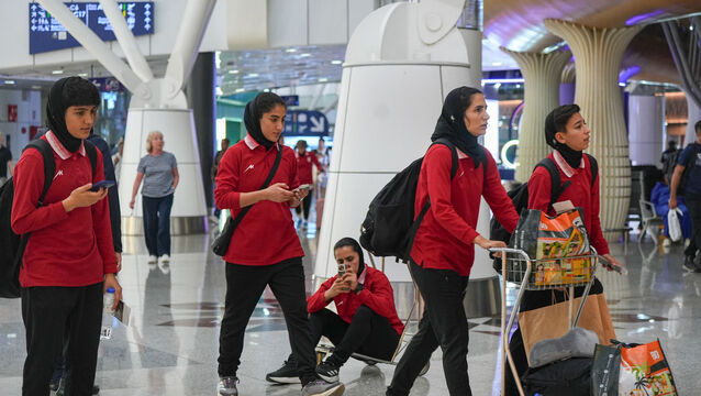Members of Iran’s women’s football team (Azneal Ishak/AP)