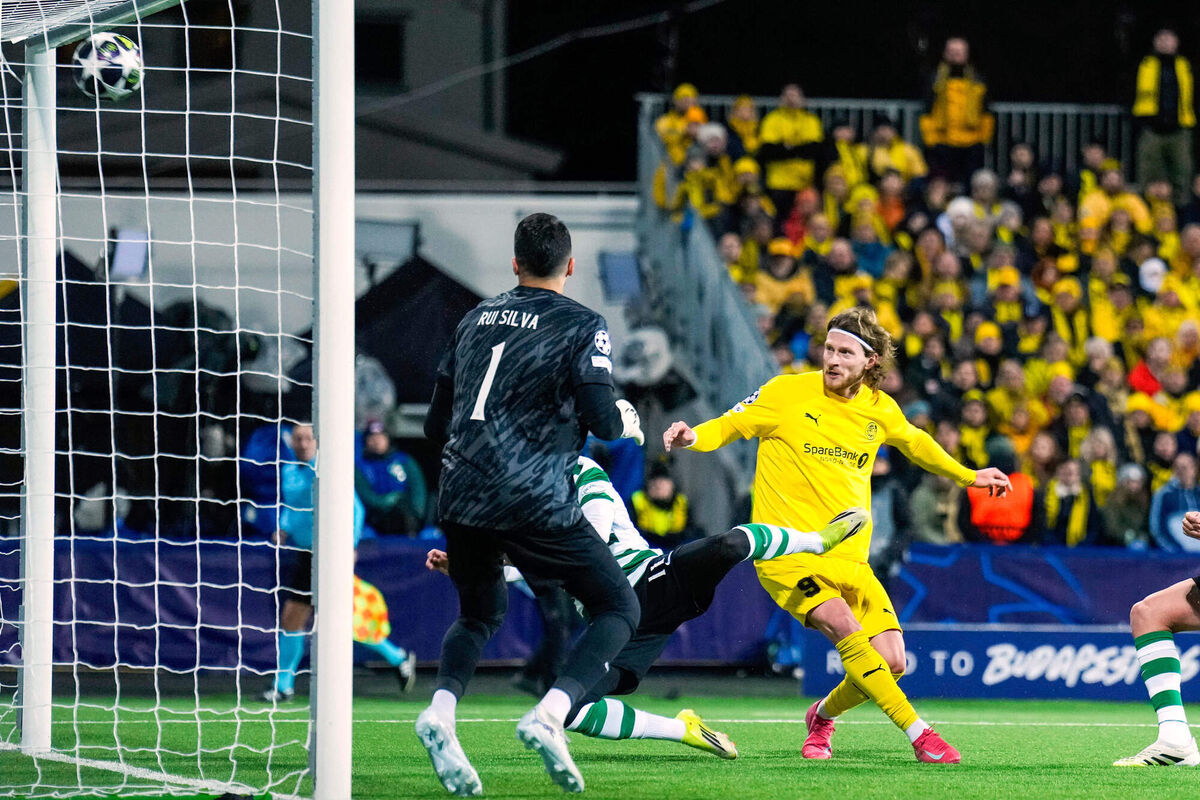 Bodo/Glimt's Kasper Hogh, right, scores their side's third goal of the game. Pic: Fredrik Varfjell/NTB Scanpix via AP) Bodo/Glimt's Kasper Hogh, right, scores their side's third goal of the game. Pic: Fredrik Varfjell/NTB Scanpix via AP)