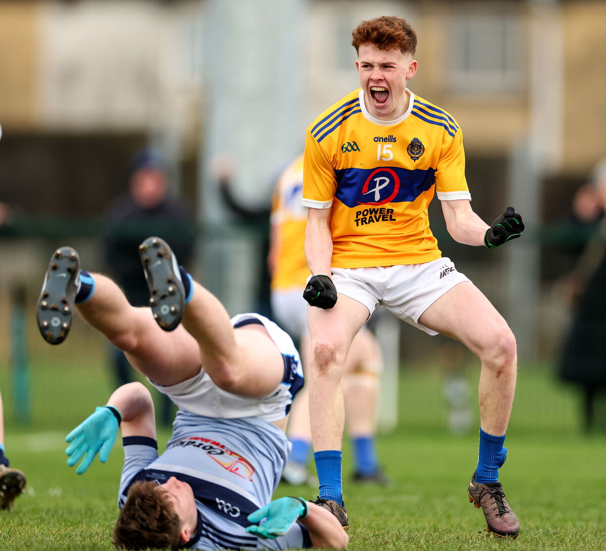 Nick Lacey celebrates a goal against St Gerard's Castlebar. Pic: Dan Clohessy, Inpho