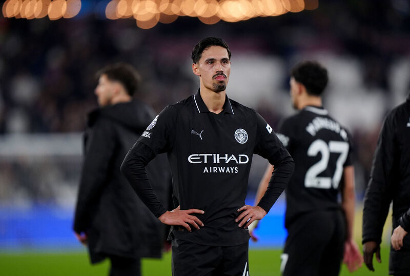 STUMBLE: Manchester City's Tijjani Reijnders reacts at the final whistle after the Premier League draw with West Ham. Pic: Bradley Collyer/PA Wire. STUMBLE: Manchester City's Tijjani Reijnders reacts at the final whistle after the Premier League draw with West Ham. Pic: Bradley Collyer/PA Wire.