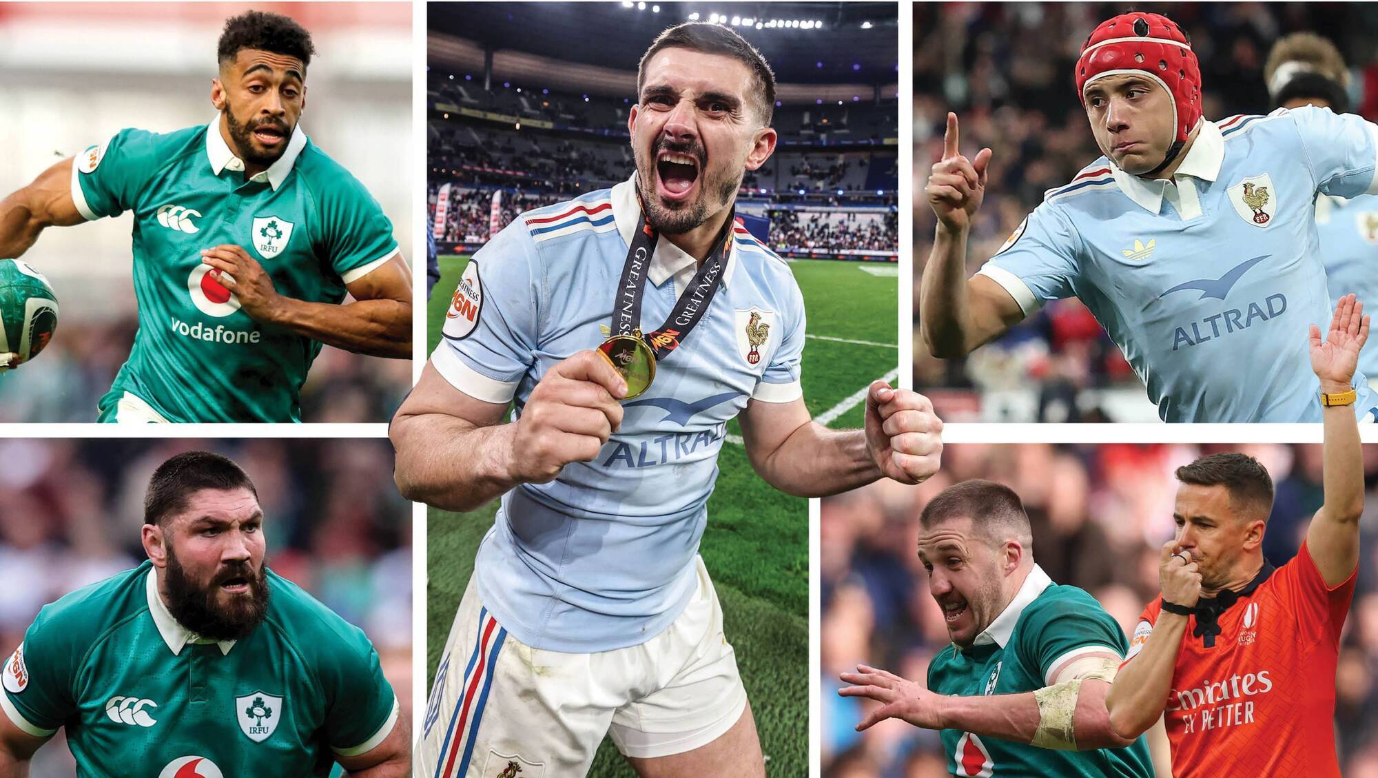(Clockwise from top left) Robert Baloucoune, Tom O'Toole, Thomas Ramos, Stuart McCloskey, Luke Pearce, Louis Bialle-Biarrey