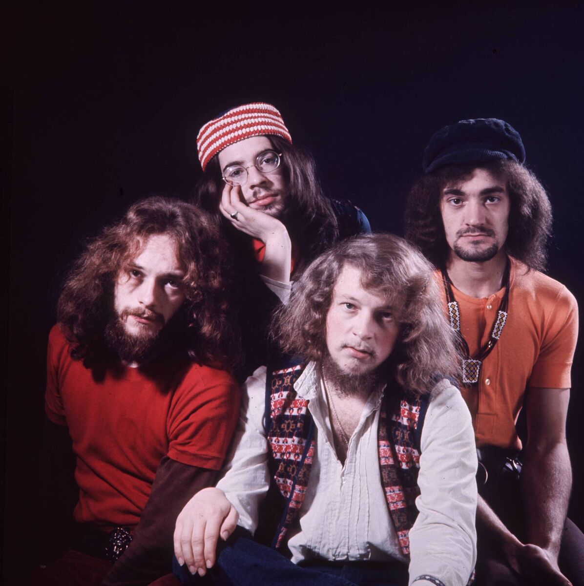  Ian Anderson, left, and the other members of Jethro Tull, around 1970. (Photo by Hulton Archive/Getty Images)