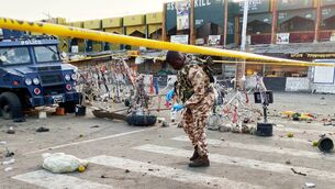 <p>A soldier inspects the aftermath of Monday's bomb blast at a market in Maiduguri, Nigeria, Tuesday, March 17, 2026. (Picture: AP Photo/Jossy Ola.</p>