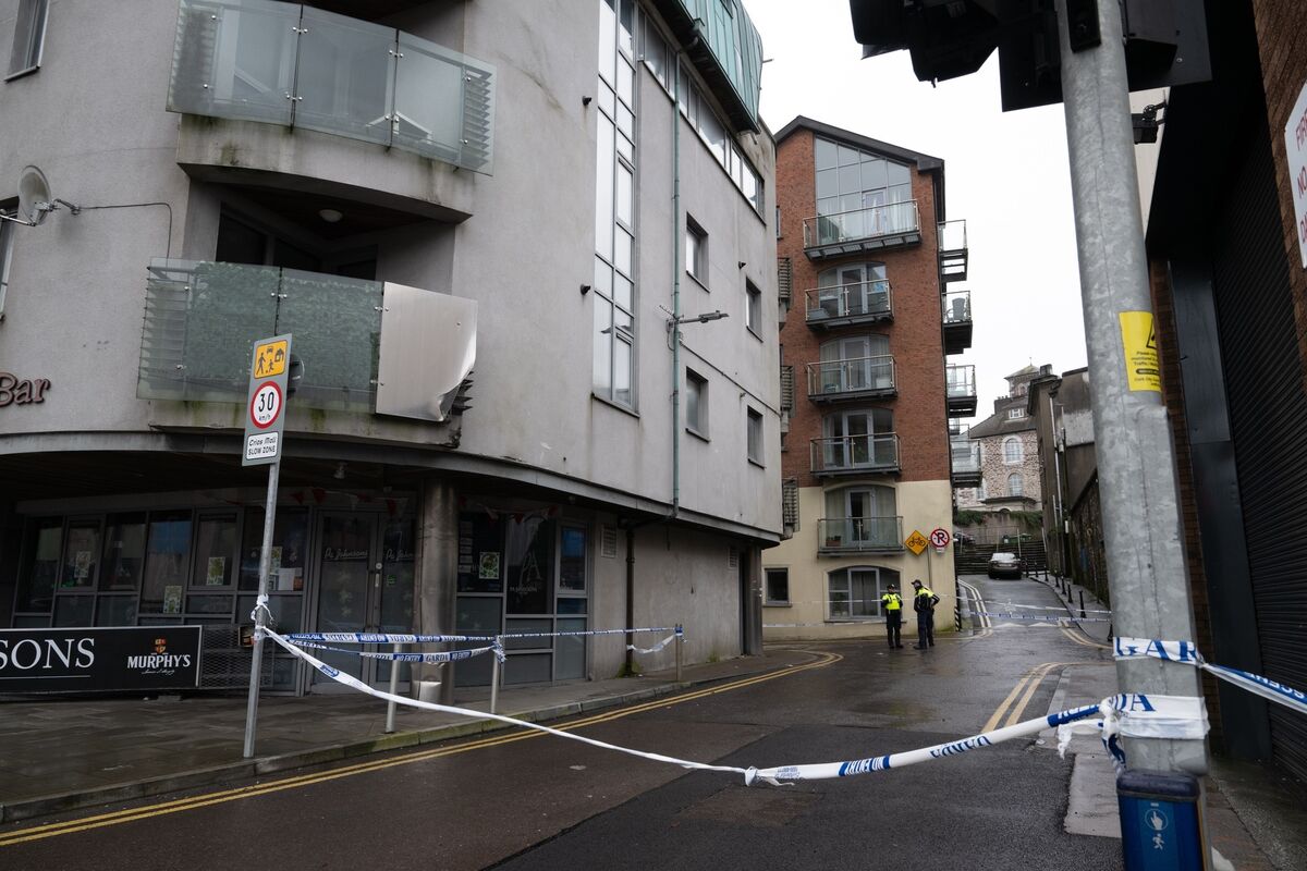 The scene at Camden Court apartments on Carroll’s Quay, where a man in his 30s died after a suspected stabbing on Monday evening; the area remains sealed off for examination. Picture: Chani Anderson.